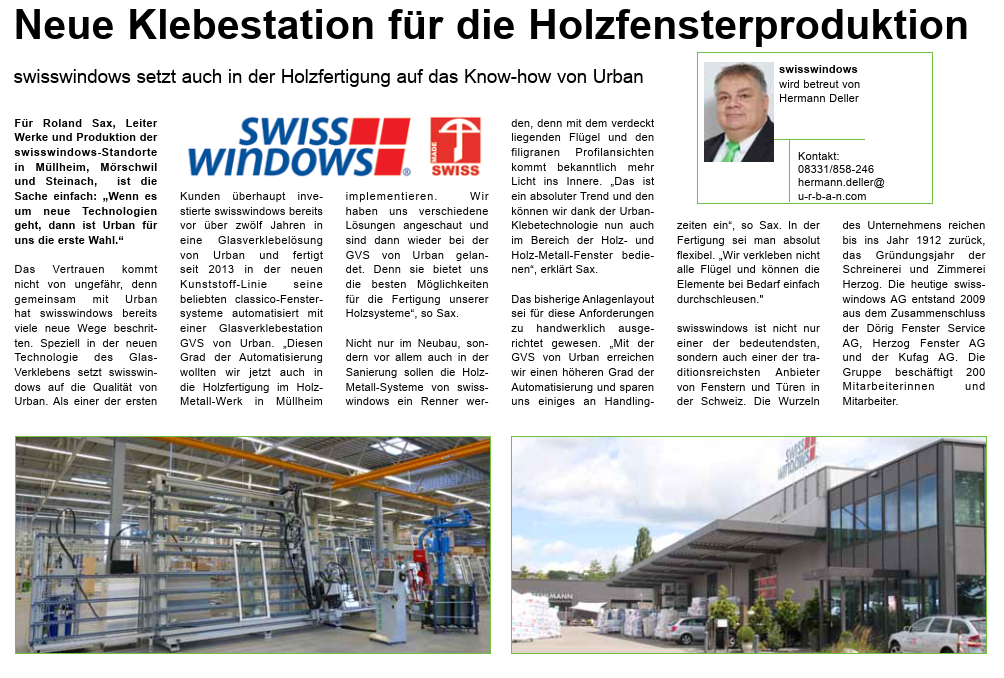 URBAN Maschinenbau - Swisswindows GVS Bericht Urban News 03-2018